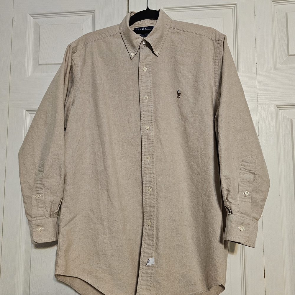 90s Vintage Ralph Lauren Yarmouth Oxford Shirt - Tan - 15 32/33  Made in Jamaica